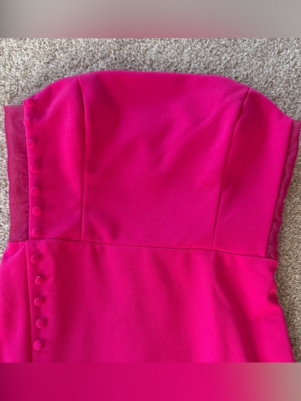 NWT Lulus Strapless Pink Midi Dress with sheer side panel, button details & slit - Picture 5 of 13